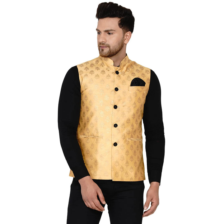 Royal Banarasi Nehru Jacket for Men | Art Silk Printed Elegance