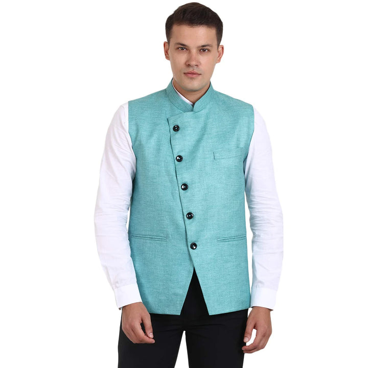 Elegant Solid Work Nehru Jacket | Cotton Jute  Chinese Collar