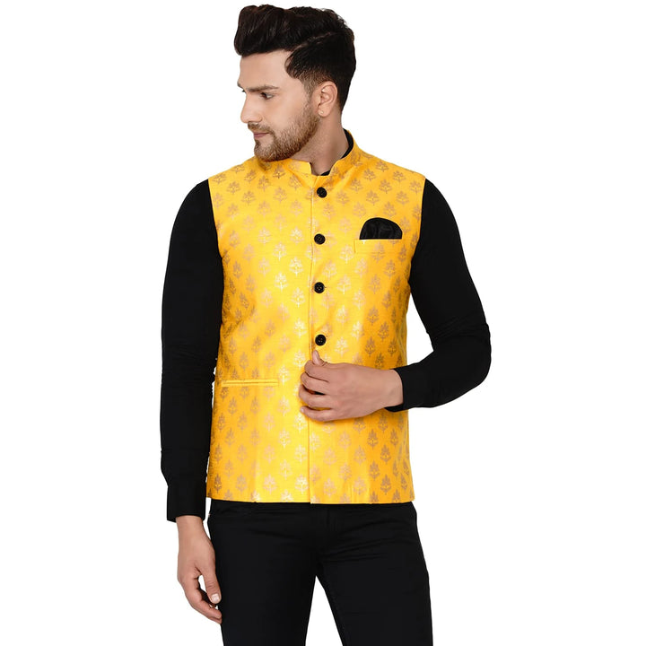 Royal Banarasi Nehru Jacket for Men | Art Silk Printed Elegance