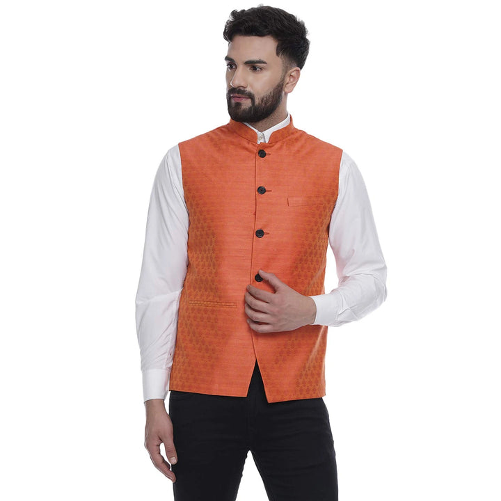Regal Radiance in Silk | Men’s Jacquard Printed Nehru Jacket