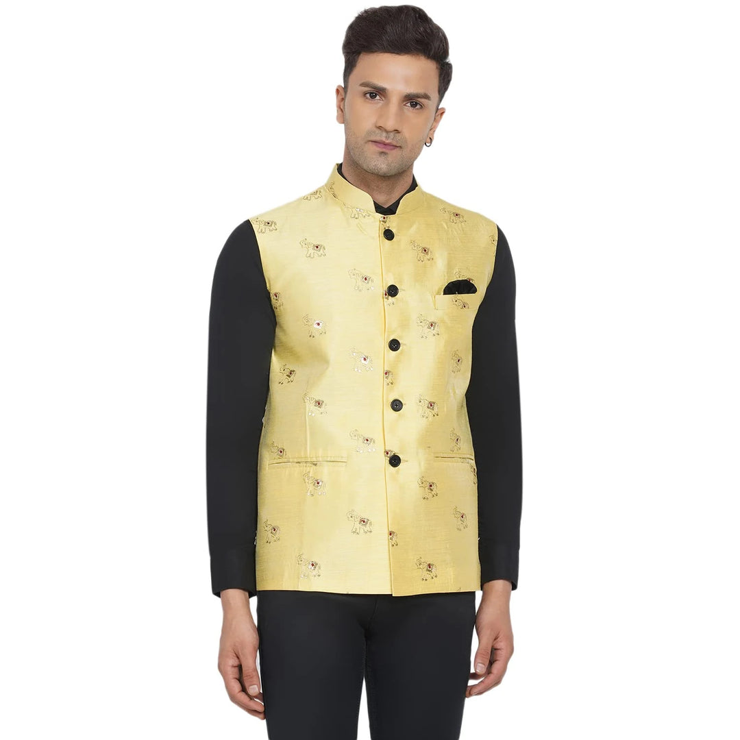 Silk Elephant Nehru Jacket for Men | Designer Ethnic Wear