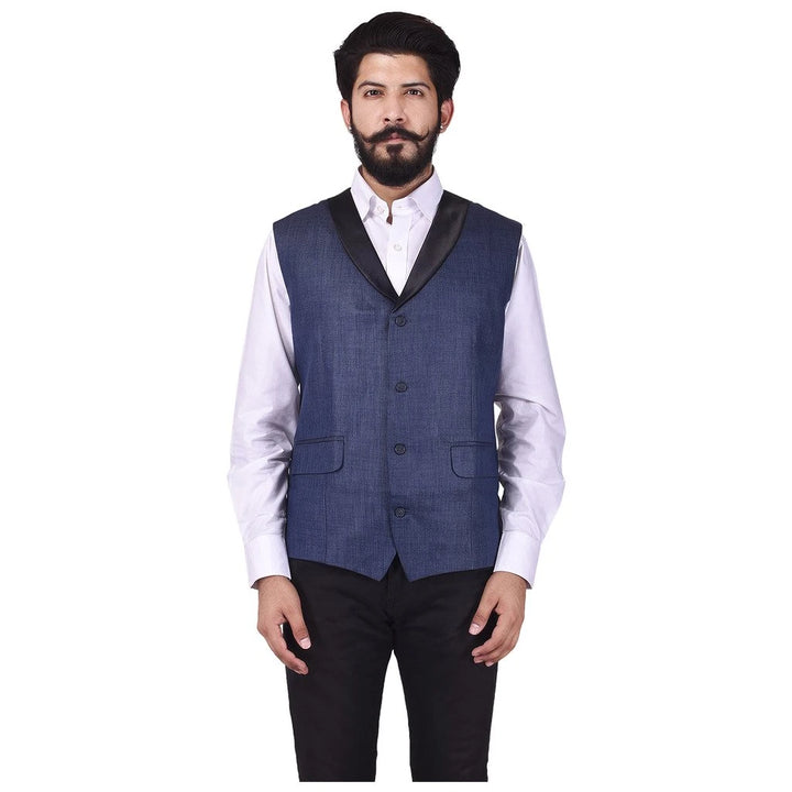 Navy Blue Solid Waistcoat for Men | Elegant Formal & Party Look