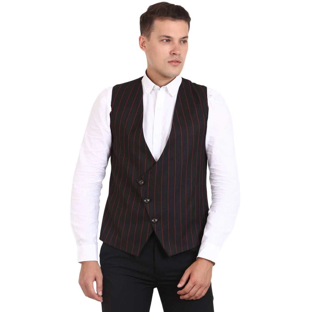 Men’s Black Striped Cotton Waist Coat | Smart Fit with Pockets