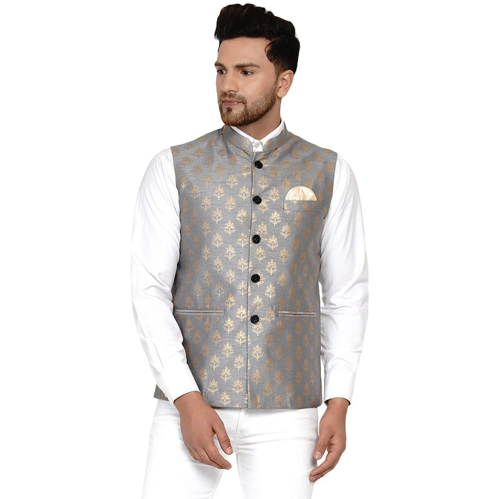 Royal Banarasi Nehru Jacket for Men | Art Silk Printed Elegance