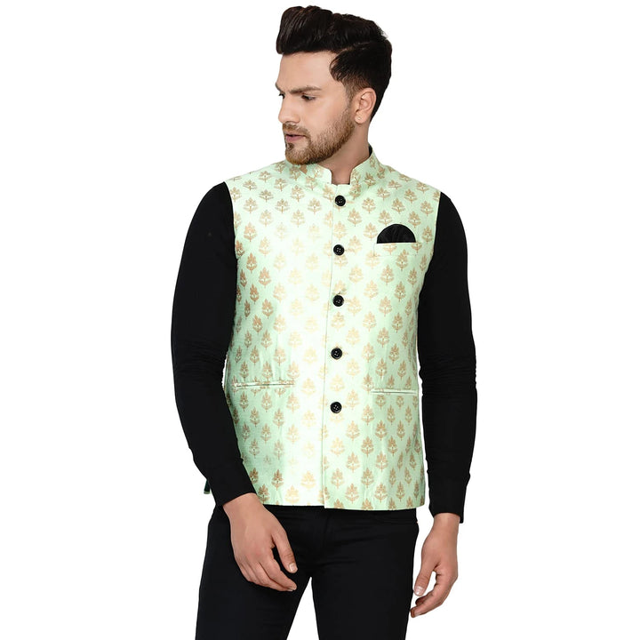 Royal Banarasi Nehru Jacket for Men | Art Silk Printed Elegance