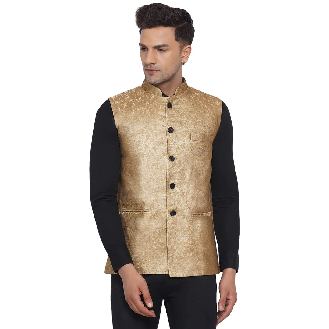 Banarasi Print Nehru Jacket for Men | Traditional Festive Wear