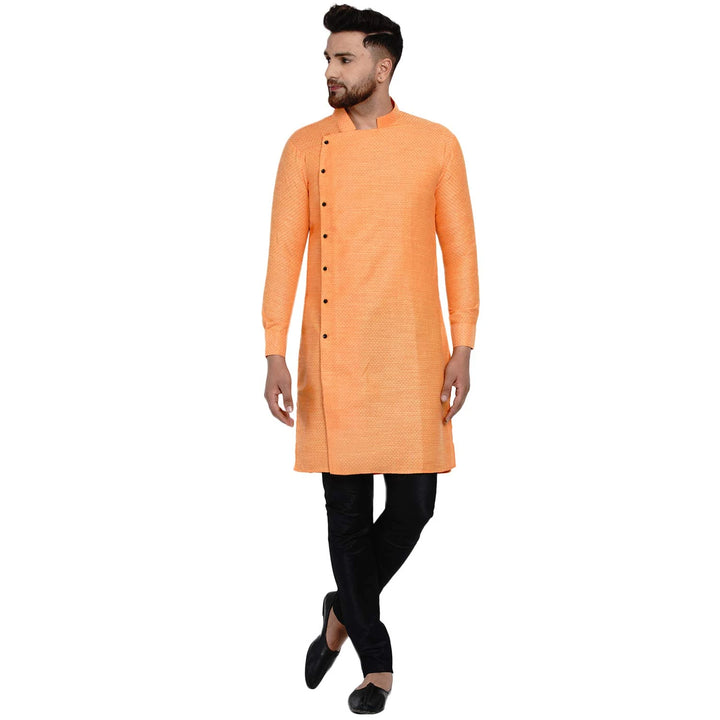 Textured Blended Fabric Kurta | Side Button Men's Ethnic Wear