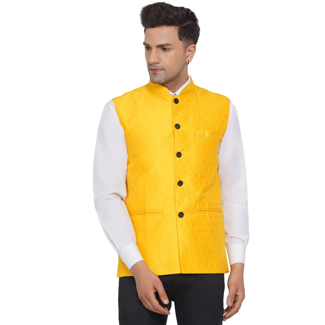 Stylish Printed Jacquard Nehru Jacket for Men | for Weddings & Parties