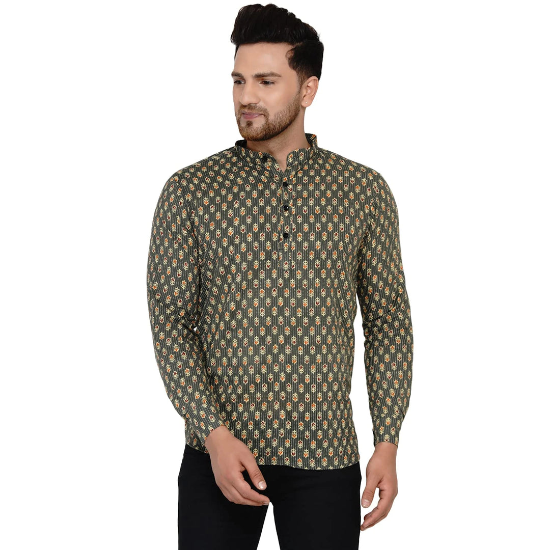Stylish Light Green Kurta | Cotton Fabric with Printed Work