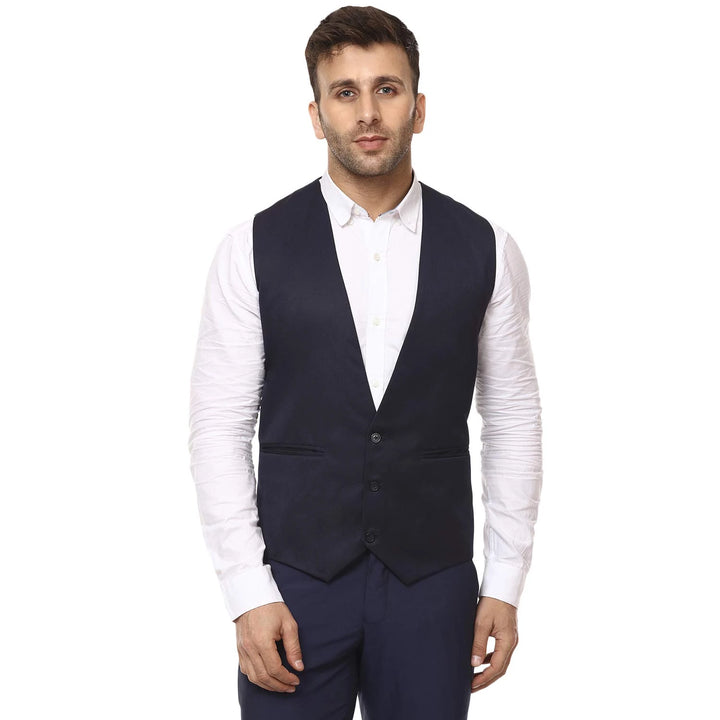 Men’s Navy Blue Poly Cotton Waistcoat | Stylish Ethnic Jacket