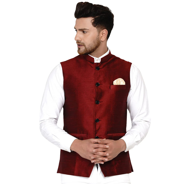Classy Banarasi Jacket for Men | Solid Silk Blend Nehru Style