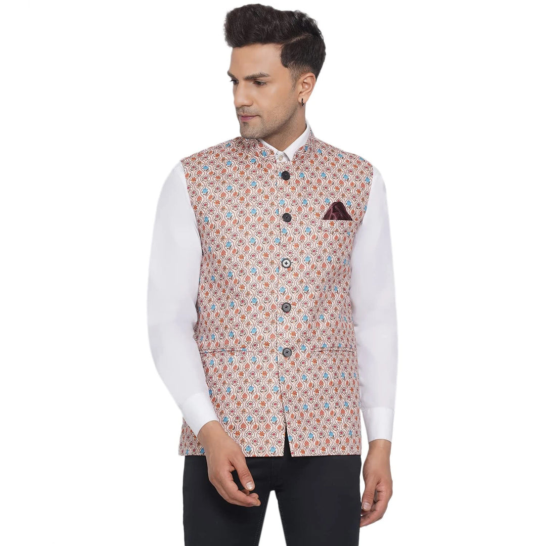 Men's Cotton Printed Nehru Jacket | Stylish Traditional Outfit