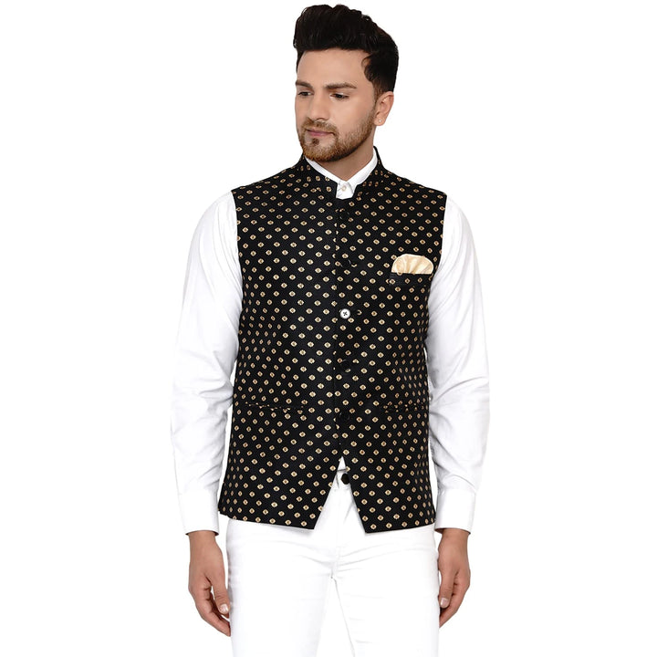 Stylish Banarasi Nehru Jacket | Printed Art Silk Ethnic Outfit