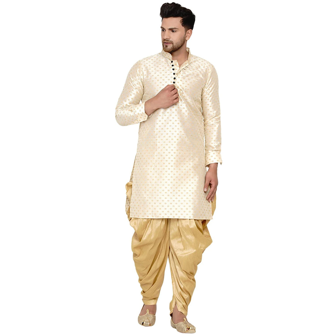 Traditional Art Silk Kurta with Raw Silk Dhoti | Banarasi Elegance