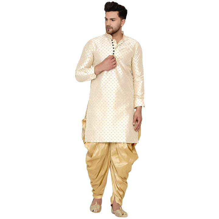 Traditional Art Silk Kurta with Raw Silk Dhoti | Banarasi Elegance
