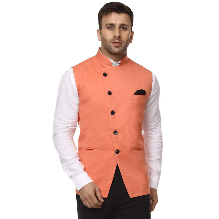 Stunning Coral Pink Jacket | Nehru Style in Cotton Blend Fabric