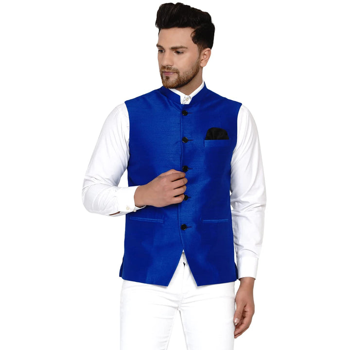 Classy Banarasi Jacket for Men | Solid Silk Blend Nehru Style