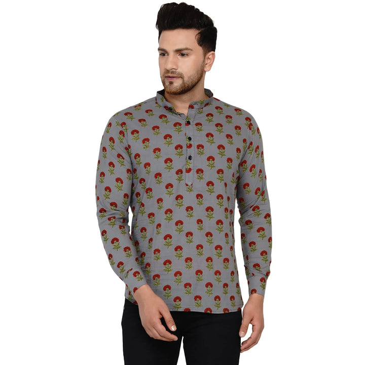 Weekend Ethnic Vibes | Dusty Gray Printed Cotton Kurta