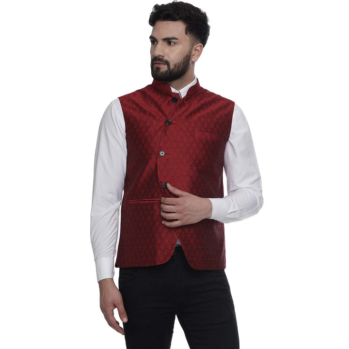Stylish Art Silk Nehru Jacket | Men's Jacquard Print Outerwear