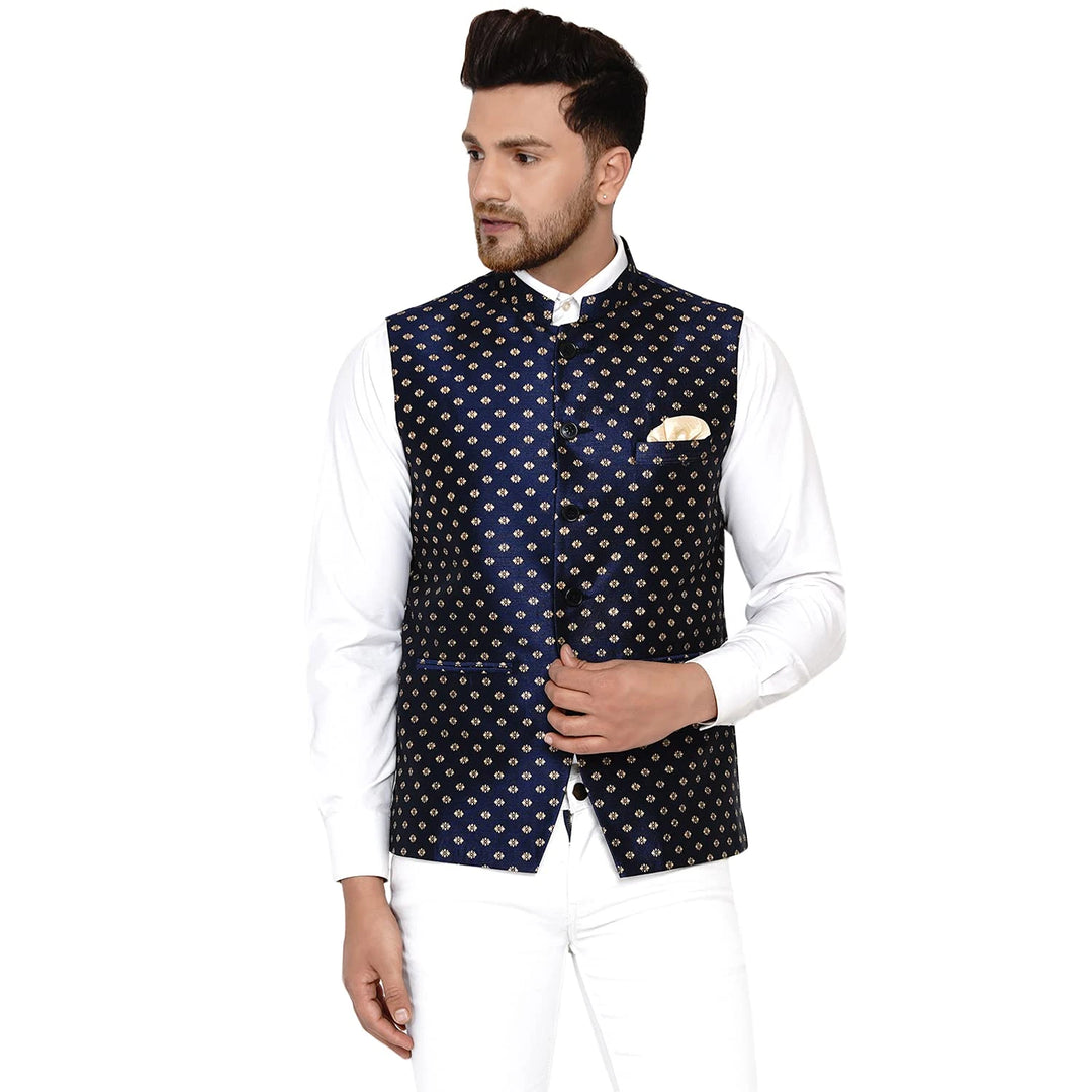 Stylish Banarasi Nehru Jacket | Printed Art Silk Ethnic Outfit