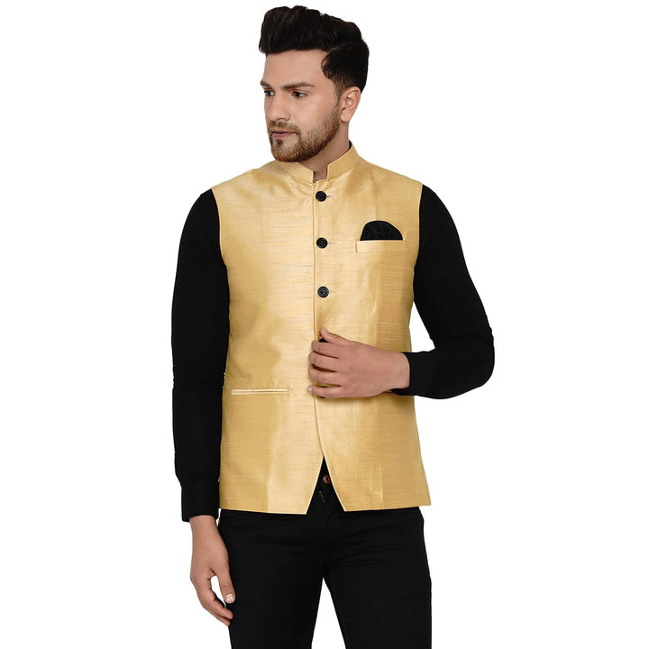 Classy Banarasi Jacket for Men | Solid Silk Blend Nehru Style