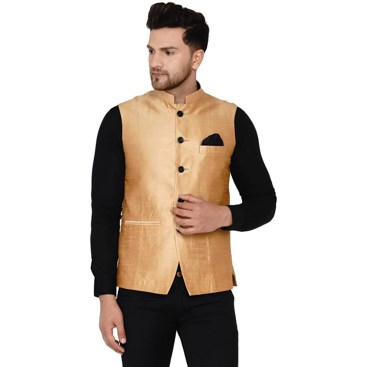 Classy Banarasi Jacket for Men | Solid Silk Blend Nehru Style