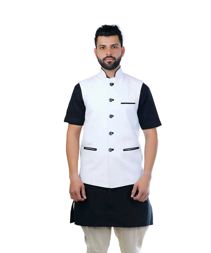 Designer White Nehru Jacket | Stylish Cotton Wear for Men