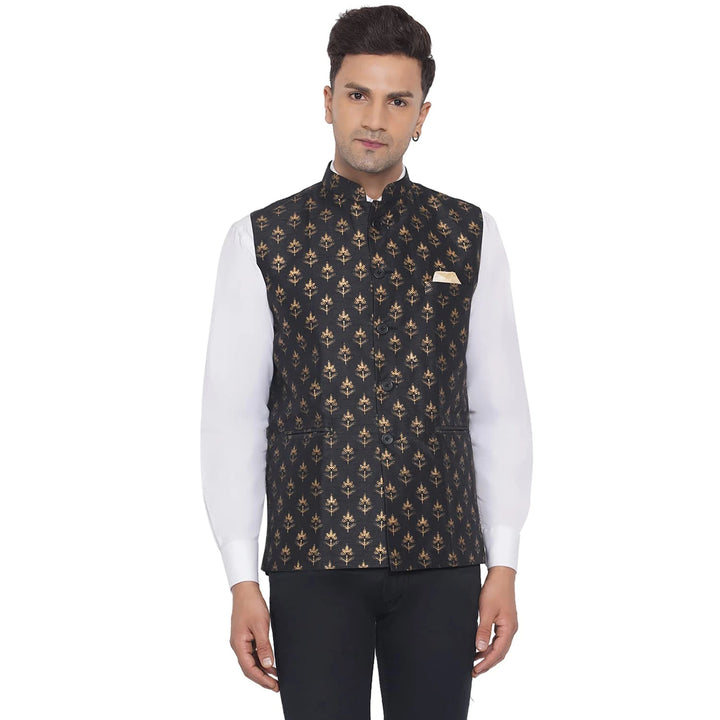Black Banarasi Nehru Jacket for Men | Elegant Party Wear