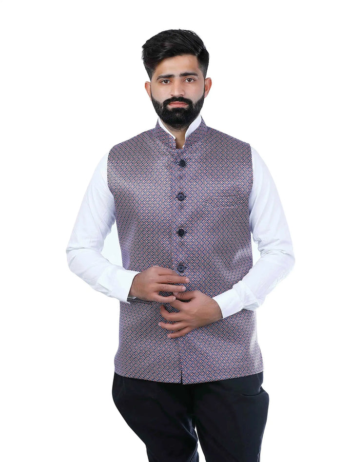 Purple Printed Nehru Jacket | Classy Art Silk Festive Look