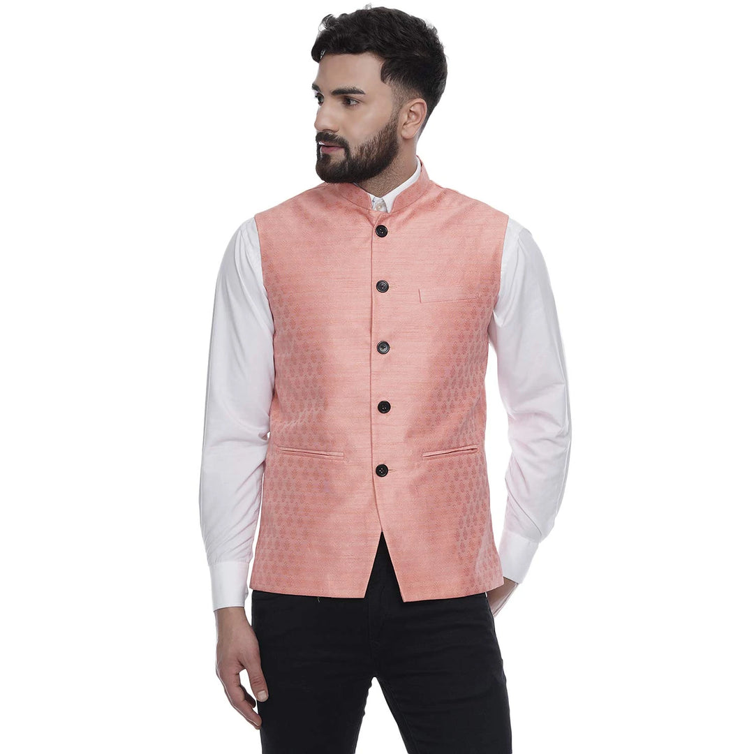 Regal Radiance in Silk | Men’s Jacquard Printed Nehru Jacket