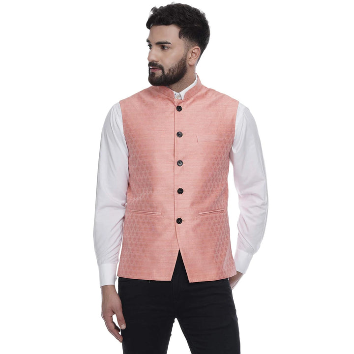 Regal Radiance in Silk | Men’s Jacquard Printed Nehru Jacket