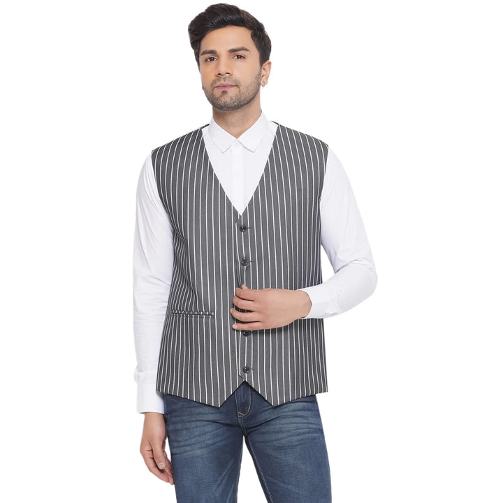 White Striped Waistcoat for Men | Cotton Poly Formal & Casual Wear