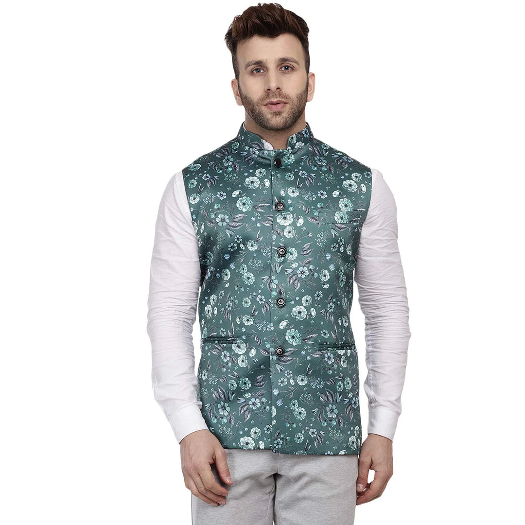 Premium Printed Nehru Jacket for Men | Silk Blend Festive Look