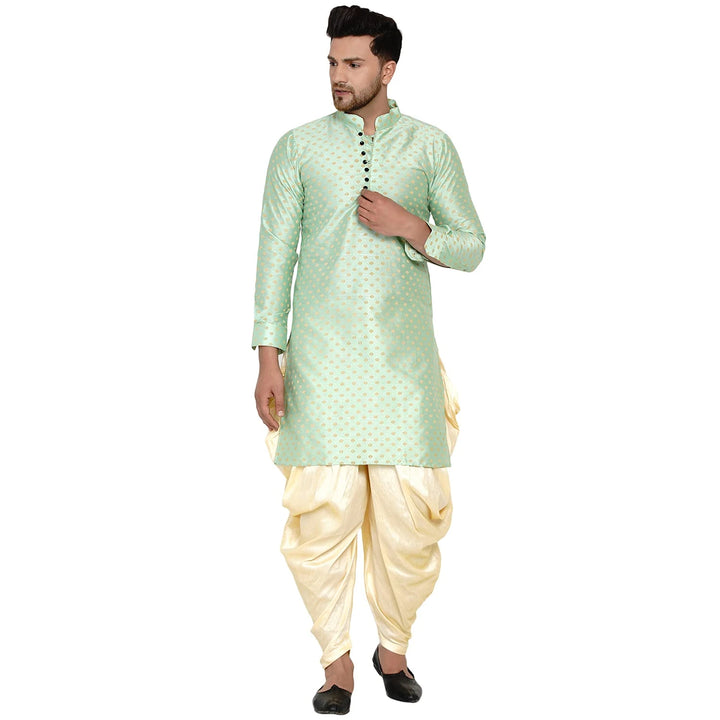 Traditional Art Silk Kurta with Raw Silk Dhoti | Banarasi Elegance