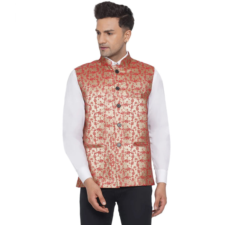 Banarasi Print Nehru Jacket for Men | Traditional Festive Wear