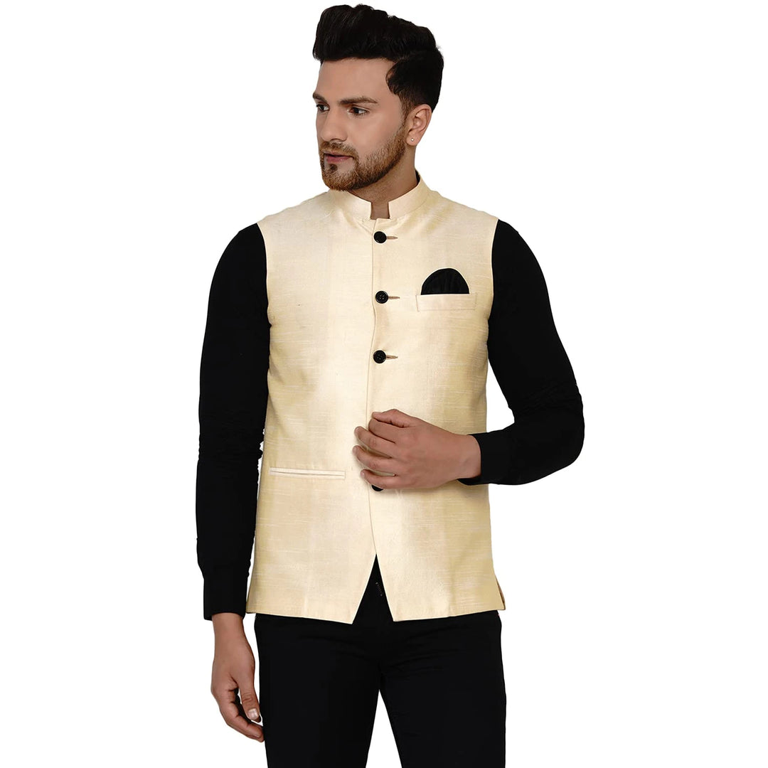 Classy Banarasi Jacket for Men | Solid Silk Blend Nehru Style