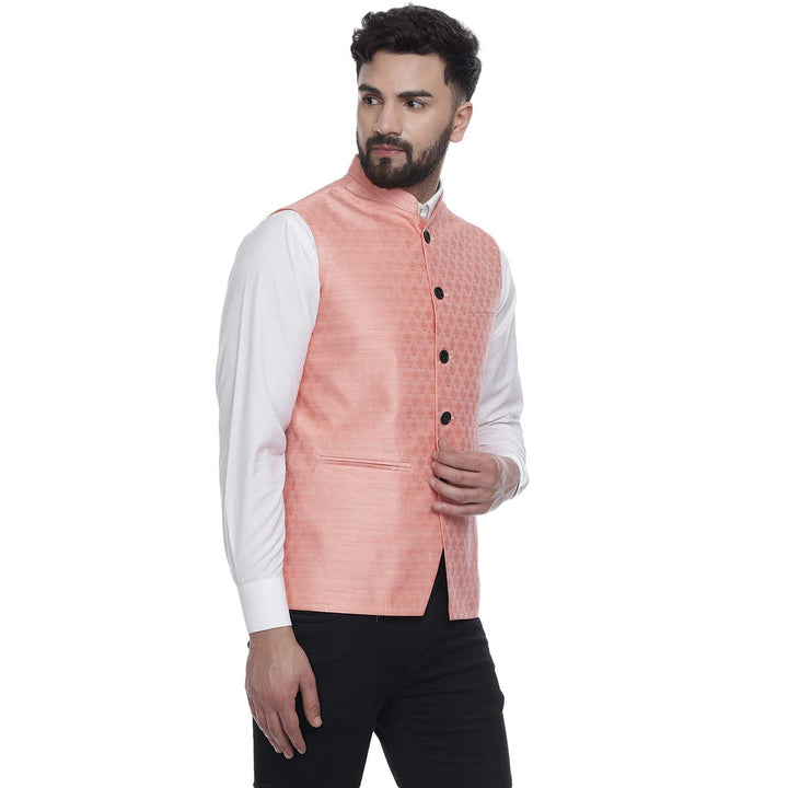 Regal Radiance in Silk | Men’s Jacquard Printed Nehru Jacket
