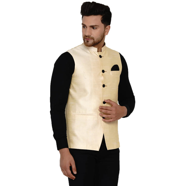 Classy Banarasi Jacket for Men | Solid Silk Blend Nehru Style