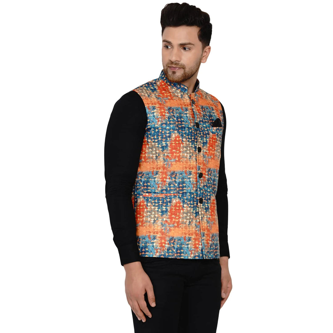 Multicolor Printed Cotton Nehru Jacket for Men | For Party And festive