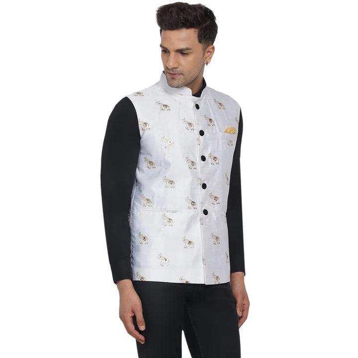 Silk Elephant Nehru Jacket for Men | Designer Ethnic Wear