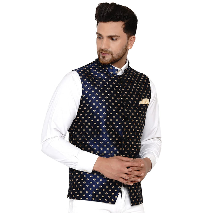 Stylish Banarasi Nehru Jacket | Printed Art Silk Ethnic Outfit