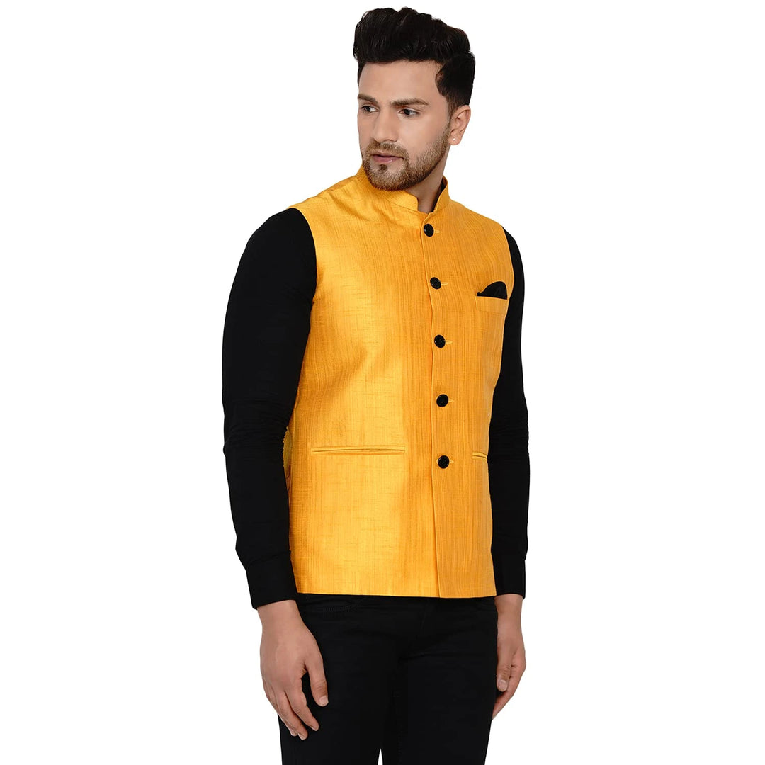 Classy Banarasi Jacket for Men | Solid Silk Blend Nehru Style