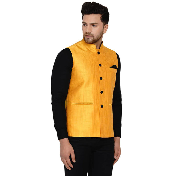 Classy Banarasi Jacket for Men | Solid Silk Blend Nehru Style