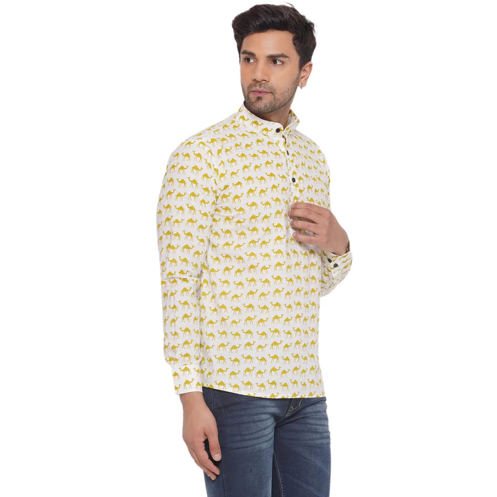 Trendy Cotton Kurta for Men | Sanganeri Camel Printed Classic