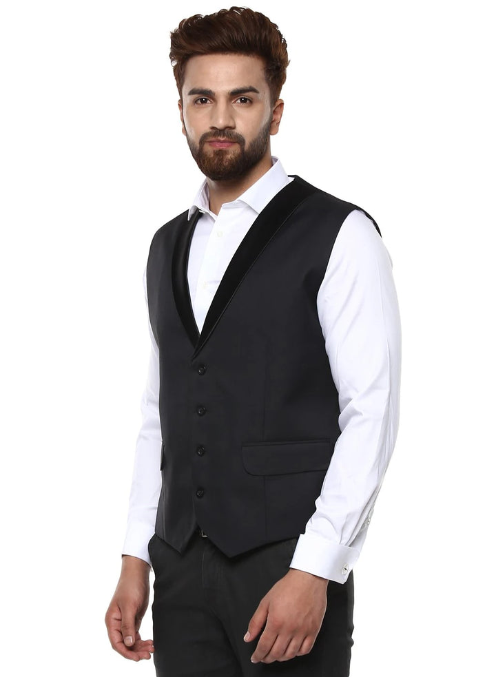 Solid Black Waistcoat for Men | Formal & Festive Style
