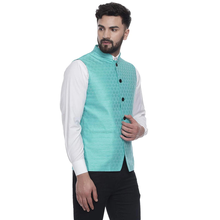 Regal Radiance in Silk | Men’s Jacquard Printed Nehru Jacket
