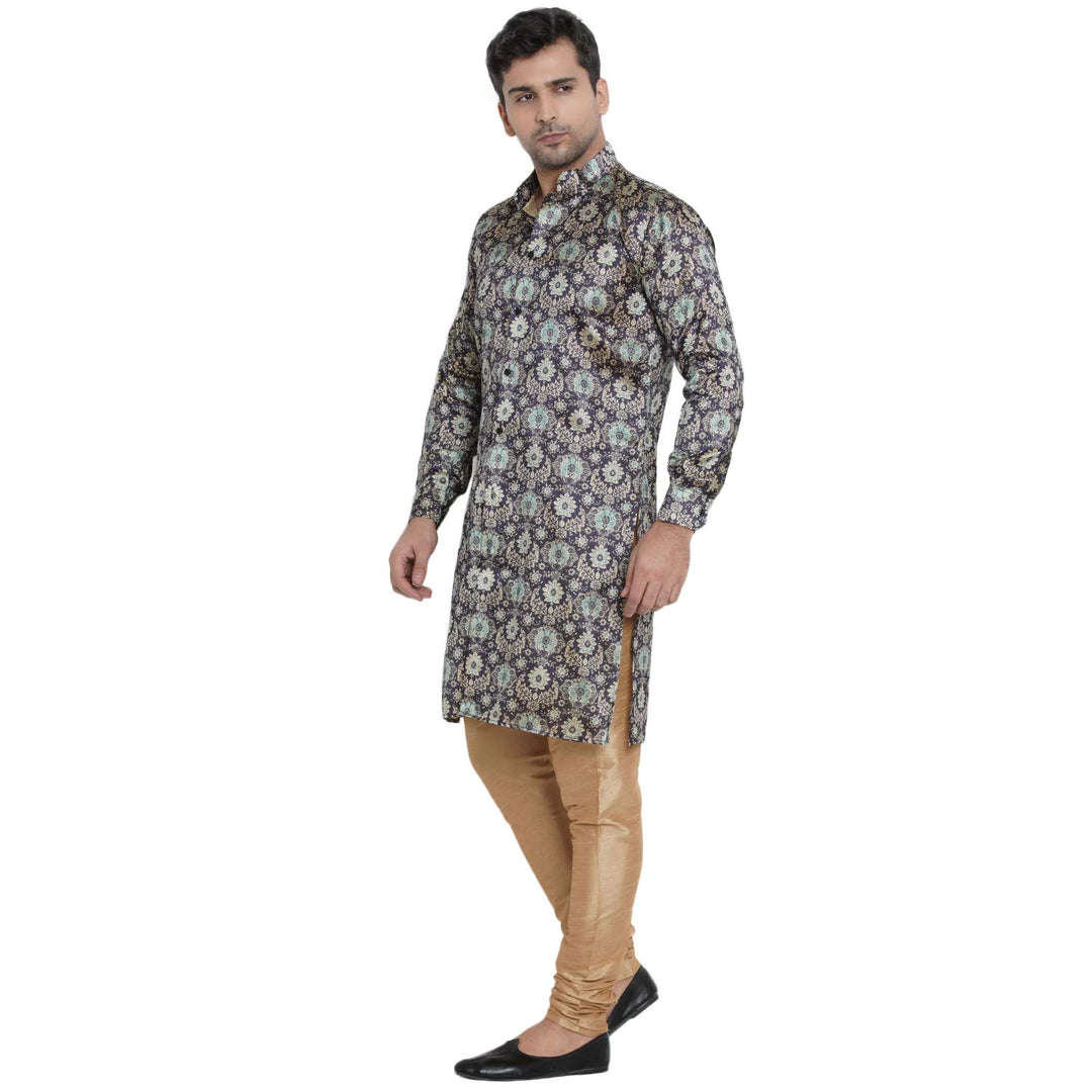 Wedding Kurta for Men | Blue Dupion Silk Sherwani Style Kurta