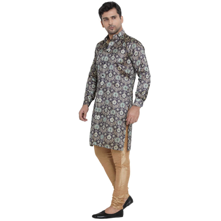 Wedding Kurta for Men | Blue Dupion Silk Sherwani Style Kurta