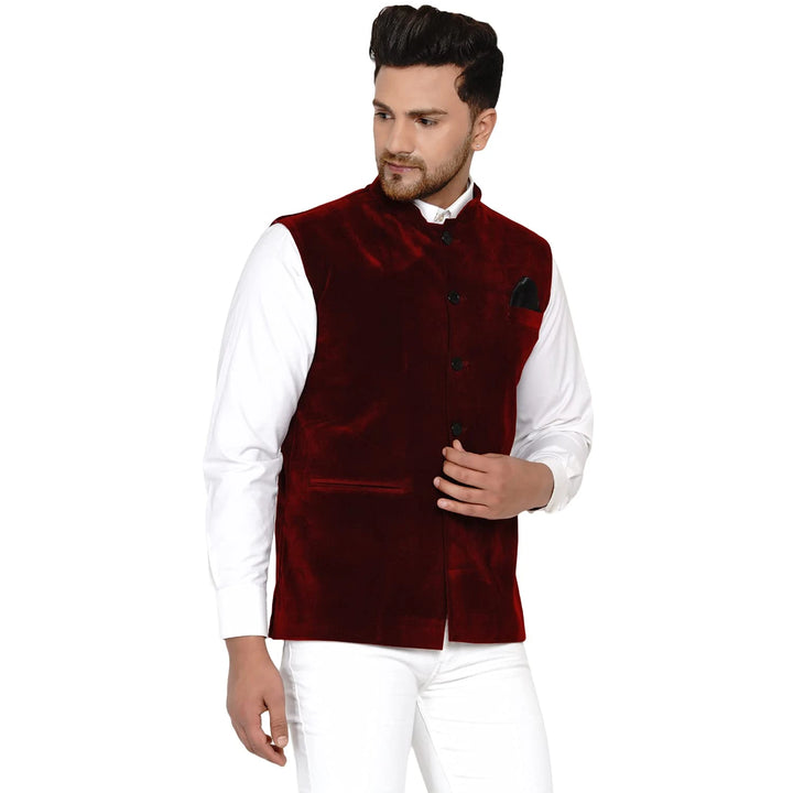 Men’s Classic Velvet Jacket | Solid Nehru Style for Celebrations