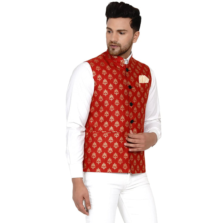 Royal Banarasi Nehru Jacket for Men | Art Silk Printed Elegance